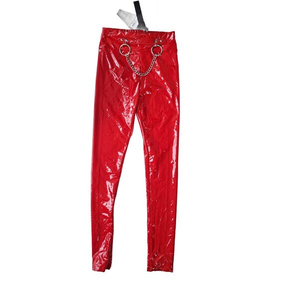 New KILLSTAR Bat B*tch Faux Patent Leather Leggings XS Shiny Red Goth Punk Rock - Picture 2 of 8
